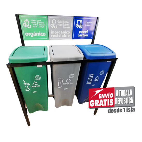 Isla de Reciclaje con Botes Estra de 53 Litros con Material Reciclado