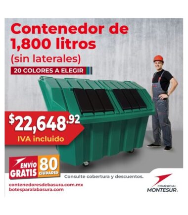 Contenedor de basura Industrial de rotomoldeo de 1800 litros