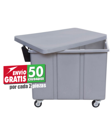 Carga carro de 400 litros rotomoldeado con tapa desmontable y ruedas