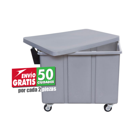 Carga carro de 400 litros rotomoldeado con tapa desmontable y ruedas
