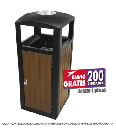 Contenedor de 50 litros Sablón metálico con cenicero y paneles tipo madera
