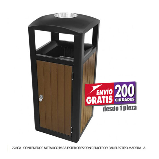 Contenedor de 50 litros Sablón metálico con cenicero y paneles tipo madera