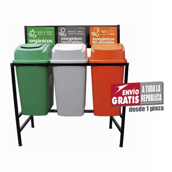 Estación de Reciclaje Sablón con 3 Botes de Basura de 65 Litros c/u PL-S789365L