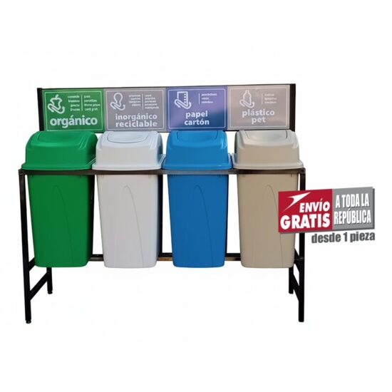 Estación de Reciclaje Sablón con 4 Botes de Basura de 65 Litros c/u PL-S789465L