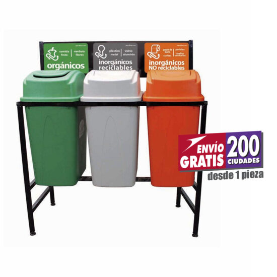 Estación de Reciclaje Sablón con 3 Botes de Basura de 65 Litros c/u PL-S789365L