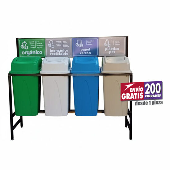 Estación de Reciclaje Sablón con 4 Botes de Basura de 65 Litros c/u PL-S789465L