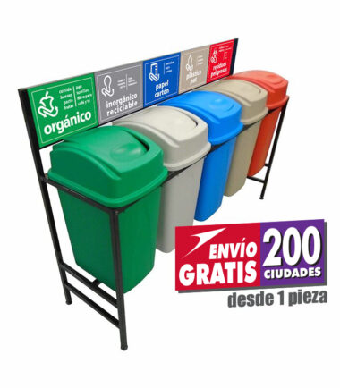 Estación de Reciclaje Sablón con 5 Botes de Basura de 65 Litros c/u PL-S789565L