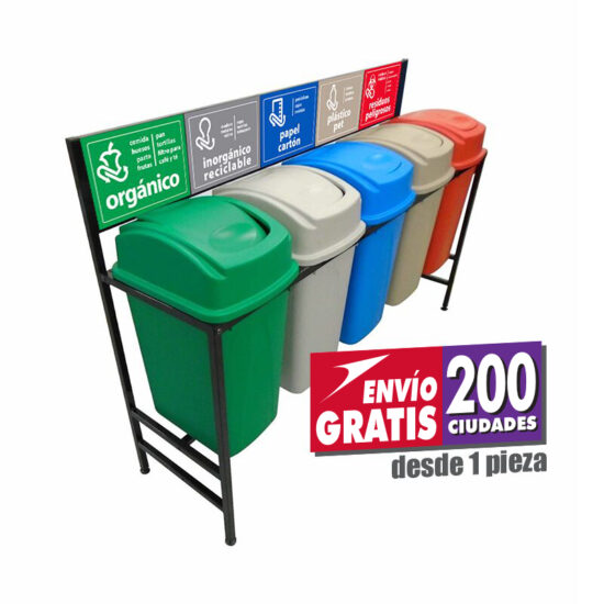 Estación de Reciclaje Sablón con 5 Botes de Basura de 65 Litros c/u PL-S789565L