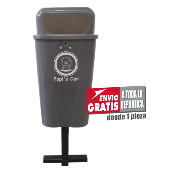 Papelera urbana de 50 litros con poste y tapa fija