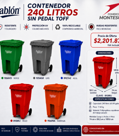 Contenedor 240 Litros Sablón 9254GR Gris con Ruedas