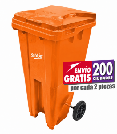 Bote de Basura de 120 litros Sablón naranja con tapa 9360NA